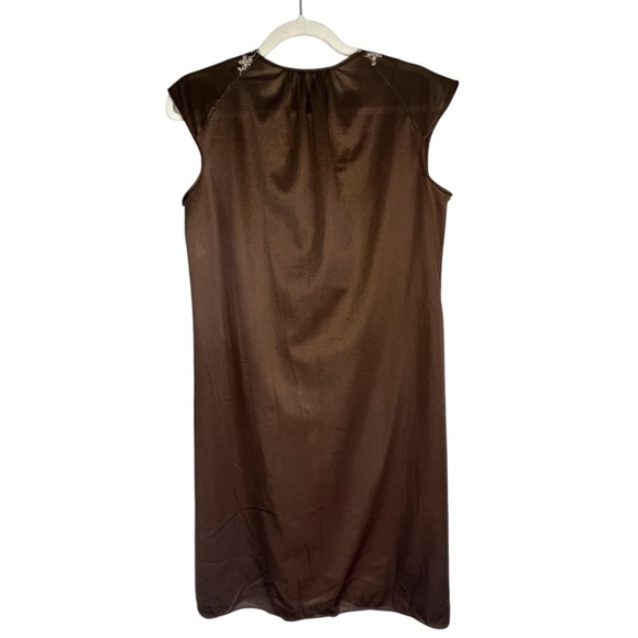 Vintage 70's Kayser Nightgown Slip Dress Eyelet Trimmed Brown Made in USA - Picture 5 of 7